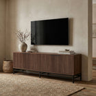 Hudson&Canal Montello Rectangular Fluted TV Stand for TV's up to 78" - Satin Walnut-Clean with a soft, dry cloth and no harsh chemicals or abrasive cleaning materials
