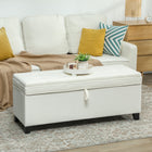 HOMCOM 47 Inch Linen Storage Chest Ottoman Bench - Cream White-Button tufted seat, refined fabric for an elegant look;
