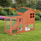 PawHut 48" Weatherproof Wooden Rabbit Hutch with Slant Roof and Outdoor Run - Red-Crafted from solid fir wood and steel wires for superior strength and durability 