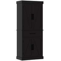 HOMCOM 72" H Tall Kitchen Pantry Cabinet with Barn Doors - Black-Barn doors with black handles exudes modern farmhouse charm 