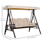 Outsunny 3-Seater Porch Swing Heavy Duty with Tilt Canopy - Beige-Swing sets for backyard is built with steel frame in powder coated finish, stable and tough, holds up to 792lbs
