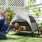 PawHut Outdoor Elevated Dog Bed with Canopy Raised Dog Bed - Light Grey-Removable canopy adapts for indoor or outdoor use
