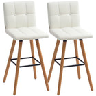 HOMCOM Upholstered Kitchen Bar Stools with Wood Legs - White - 2 Pack-Packaged in a set of 2, the bar chair is great for sitting back and having a cozy drink with a companion
