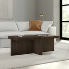 Hudson&Canal Laguna Rectangular Coffee Table - 45" W - Brown Oak-Rounded corners on a rectangular tabletop with rounded eges on the cross base