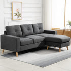 HOMCOM Sectional Sofa with Changeable Chaise for Bedroom - Dark Grey-Breathable linen-feel fabric is wrinkle-resistant
