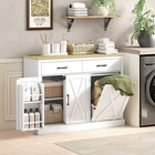 HOMCOM Farmhouse Tilt Out Trash Sideboard Cabinet with Charging Station & Hidden Garbage Storage - White-Four door racks with guardrails hold spices neatly