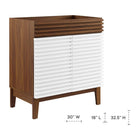 Modway Render 30" Bathroom Vanity Cabinet - White/Walnut-Adjustable Storage Shelf
