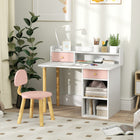 Qaba Kids Desk and Chair 2-Piece Set with Storage and Shelves - Pink-Spacious storage with two drawers and shelves organizes supplies neatly 