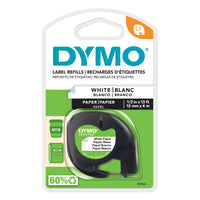 DYMO LetraTag Label Tape, 12mm, Black on White, Paper-Paper tape is a durable and economical option