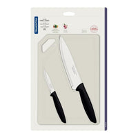 Tramontina Knife/Cutting Board Set - Black Handle - Plenus - 3 Piece Set-Tramontina 3 Pc Knife/Cutting Board Set - Black Handle - Plenus