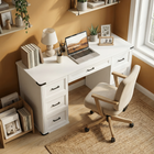 HOMCOM 55" Farmhouse Executive Desk with Drawers - White Wood Grain-White wood grain finish with shaker-style elements and black accents adds modern farmhouse charm