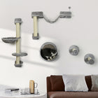 PawHut 5-Piece Cat Wall Shelves Set - Light Grey-Includes 5 pieces: scratching post, hammock, steps, ladder and platforms 