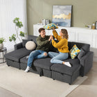 HOMCOM U-Shaped Corduroy Sleeper Sofa Bed with Storage Chaise - Charcoal Grey-Built with a robust steel frame, supporting up to 880 lb. (400 kg) safely