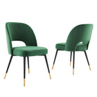 Modway Rouse Performance Velvet Dining Side Chairs - Emerald - 2 Pack-Glam Deco Dining Room Chairs - Set of 2