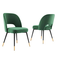 Modway Rouse Performance Velvet Dining Side Chairs - Emerald - 2 Pack-Glam Deco Dining Room Chairs - Set of 2