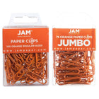 JAM Paper Combo Pack Colourful Paper Clips - Standard & Jumbo - Orange - 100 Pack & 75 Pack -Colour: Orange