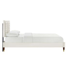 Modway Sofia Channel Tufted Performance Velvet Full Platform Bed with Wood Legs and Gold Metal Sleeves - White-Reinforced Center Beam