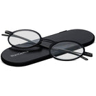 ThinOptics Reader with Universal White Pod - 1.5 - Clear-Includes the Milano companion case, featuring an exterior of brushed aluminum anodized in black, an interior of polycarbonate & ABS with soft touch paint, and a magnetic locking mechanism.
