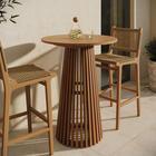 Modway Lane 31" Round Outdoor Teak Wood Bar Table - Natural-Slatted Pedestal Base