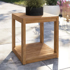 Modway Carlsbad Teak Wood Outdoor Patio Side Table - Natural-Plastic Foot Glides