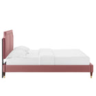 Modway Novi Performance Velvet King Bed with Wood Legs and Gold Metal Sleeves - Dusty Rose-Wood Legs With Gold Metal Sleeves