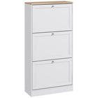 HOMCOM Modern Shoe Cabinet with 3 Flip Drawers for 12-18 Pairs - White-Three flip drawers store 12-18 pairs of shoes with max size CA 11