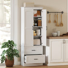 HOMCOM 67" H Farmhouse Kitchen Pantry Cabinet - White-Two adjustable shelves easily accommodate tall items like mixers and cereal boxes 