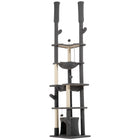 PawHut 89" - 100" Floor-To-Ceiling Cat Tree with Scratching Posts - Grey-Adjustable height, 88.6"-100.4" (225-255cm), saves space and enhances high levels 