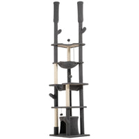 PawHut 89" - 100" Floor-To-Ceiling Cat Tree with Scratching Posts - Grey-Adjustable height, 88.6"-100.4" (225-255cm), saves space and enhances high levels 