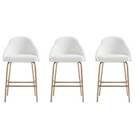 Manhattan Comfort Gracie 22" Modern Leatherette Upholstered Counter Stool - White and Gold - 3 Pack-Modern Counter Stool with Backseat Perfect for Bar and Kitchen Use. Set of 3