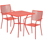 28'' Square Coral Indoor-Outdoor Steel Patio Table Set with 2 Square Back Chairs [CO-28SQ-02CHR2-RED-GG]-Set Includes Table and 2 Chairs