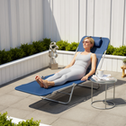 Outsunny Outdoor Lounge Chair - Folding Adjustable Reclining Chair - Dark Blue-Breathable mesh fabric is quick-drying, and stays cool in summer