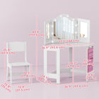 Qaba Kids Vanity Table & Chair Set with Lights & Tri-Fold Mirror - White-Built with a rounded corners design, providing a safe play area
