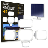 Bell + Howell Bionic Floodlight Pro Solar Lights Outdoor with Motion Sensor LED-Brilliant Flood of Light as soon as motion is detected. the 4 adjustable light panels span 15.75 inches wide and deliver 1000 or 2000 Lumens of 6500K daylight bright light