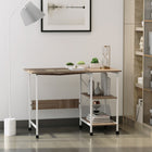 HOMCOM 42.1" Folding Computer Desk with Storage Shelves - Natural-With the wheels for easy movement