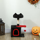 PawHut 28" Gothic Cat Tree Tower with Plush Top Bed - Red/Black-Built with a wide base and thick boards for superior, wobble-free stability 