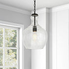 Hudson&Canal Verona 11" Wide Pendant with Glass Shade - Blackened Bronze/Seeded-Product Dimensions: 11" L x 11" W x 15" H