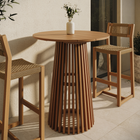 Modway Lane 35" Round Outdoor Teak Wood Bar Table - Natural-Slatted Pedestal Base