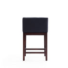 Manhattan Comfort Kingsley 21" Mid-Century Modern Faux Leather Upholstered Counter Stool - Black and Dark Walnut-Includes Gold Metal Footrest