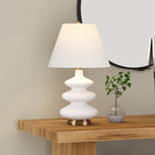 Hudson&Canal Carleta 26.5" Tall Triple Gourd Table Lamp with Fabric Shade - White/White-Includes a 6 ft. cord with rotary socket switch