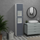 Kleankin 75" Tall Bathroom Cabinet with Two Cupboards and Matte Glass Doors - White and Grey-Matte tempered glass doors add elegance in your bathroom and protect your privacy as well
