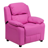 Flash Furniture Deluxe Padded Contemporary Hot Pink Vinyl Kids Recliner with Storage Arms-Child Sized Recliner