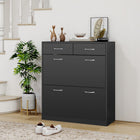HOMCOM Entryway Shoe Cabinet with 2 Flip Drawers for 12 Pairs - Black-Two sliding drawers provide extra storage