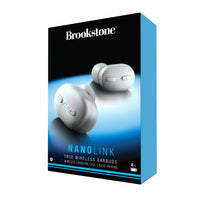 Brookstone NanoLink True Wireless Earbuds with Charging Case - White-Premium metal case protects earbuds and easily slips into bags & purses