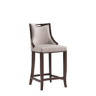 Manhattan Comfort Emperor 19" Traditional Faux Leather Upholstered Bar Stool - Light Grey - 2 Pack-Unique Handle Design for Easy Mobility with Semi Linear Stitching