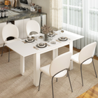 HOMCOM 55"-71" Rectangular Modern Extendable Dining Table for 6-8 - White-Steel slide rails make expanding the table smooth and effortless