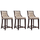 Manhattan Comfort Fifth Avenue 19" Traditional Faux Leather Upholstered Counter Stool - Cream and Dark Walnut - 3 Pack-Traditional Counter Stool with Backseat Perfect for Bar and Kitchen Use. Set of 3