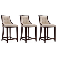 Manhattan Comfort Fifth Avenue 19" Traditional Faux Leather Upholstered Counter Stool - Cream and Dark Walnut - 3 Pack-Traditional Counter Stool with Backseat Perfect for Bar and Kitchen Use. Set of 3