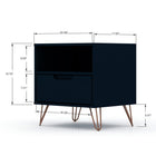 Manhattan Comfort Rockefeller 20.08" Mid-Century Modern 1-Drawer Nightstand 2-Piece Set - Tatiana Midnight Blue-Choose Your Handle Design When the Product is at Your Home! Option for Cut-Out Edge Handle, or Flush Design Look