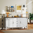 HOMCOM Farmhouse 59.2" L Sideboard Buffet Cabinet with Thick Top - Distressed White-Classic barn doors, black metal accents and vintage handles add farmhouse charm